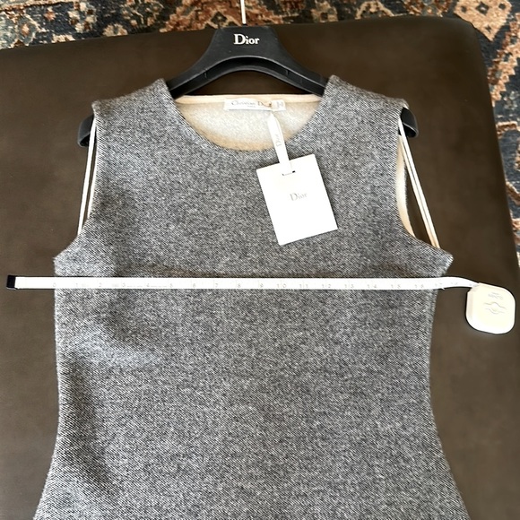 🌸 NWT Christian DIOR Cashmere & Lamb Wool Sheath Dress Grey Cream size 12 - Picture 9 of 11